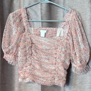 H&M Pink Floral Puff Sleeve Blouse
